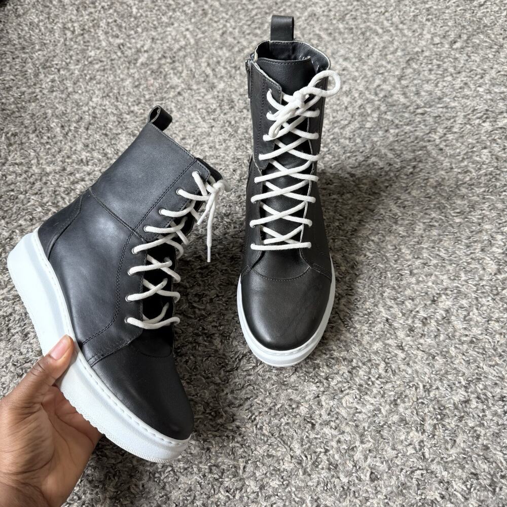 Aquatalia Weatherproof Ankle Boots High Top Sneakers Womens Leather Black US 8 M